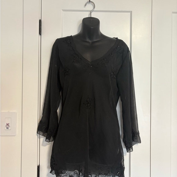 Y2K Lightweight Summer Sleek Sheer Black Women's Coverup Top Size Medium - Picture 2 of 13